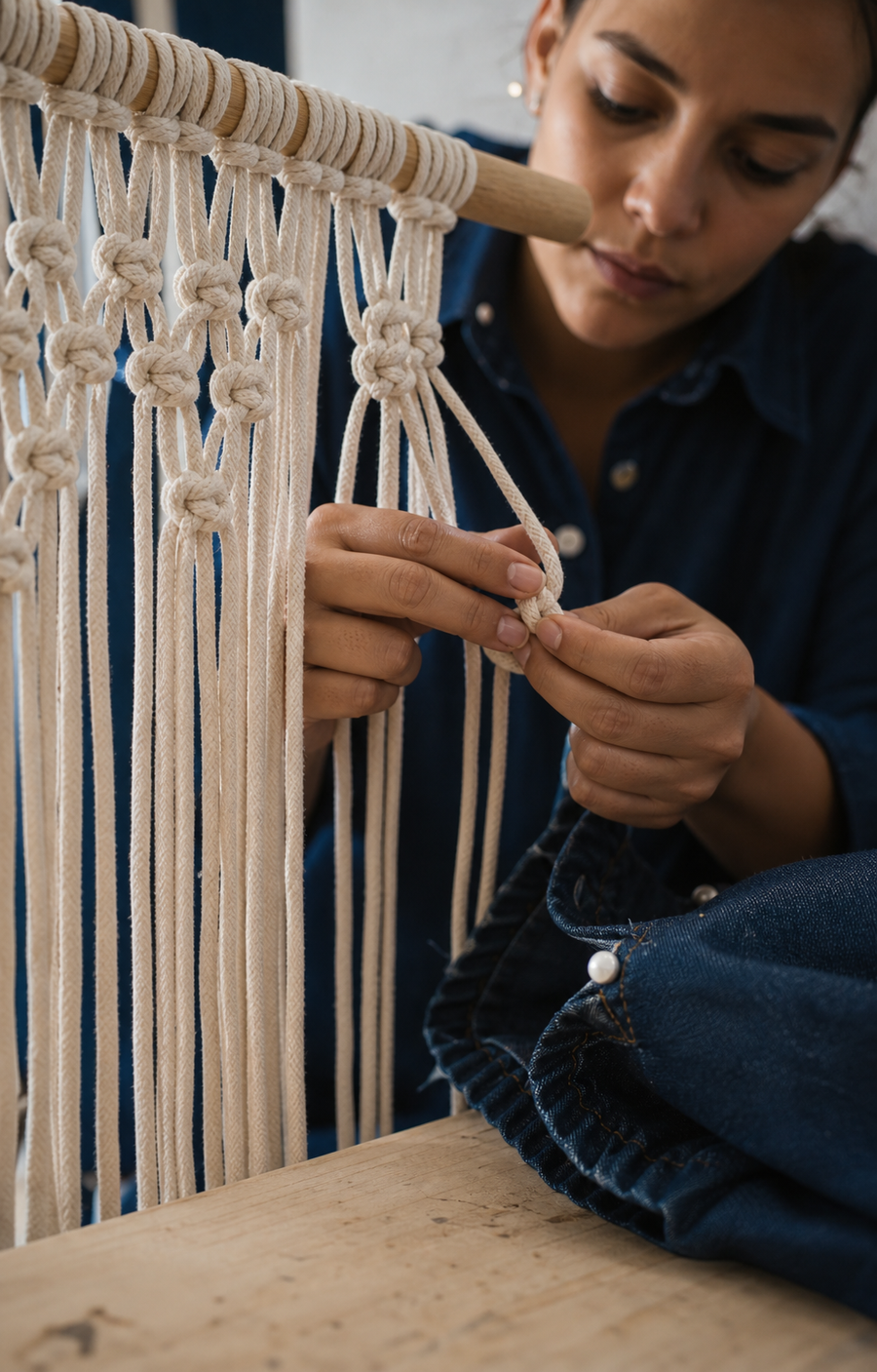 Tejido de nudos de macramé