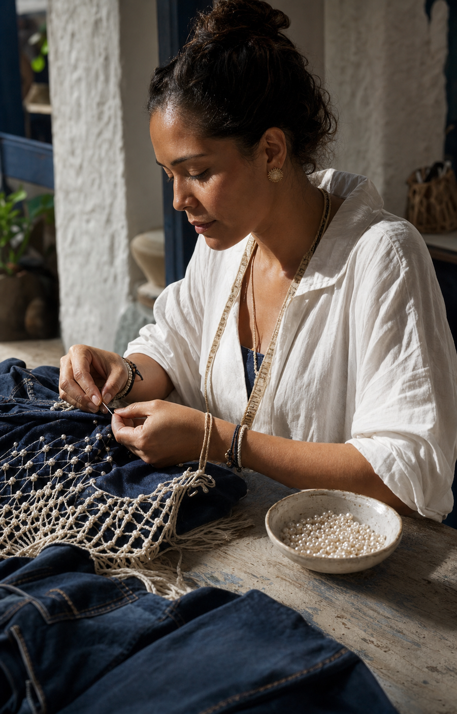 Aplicación de perlas a mano